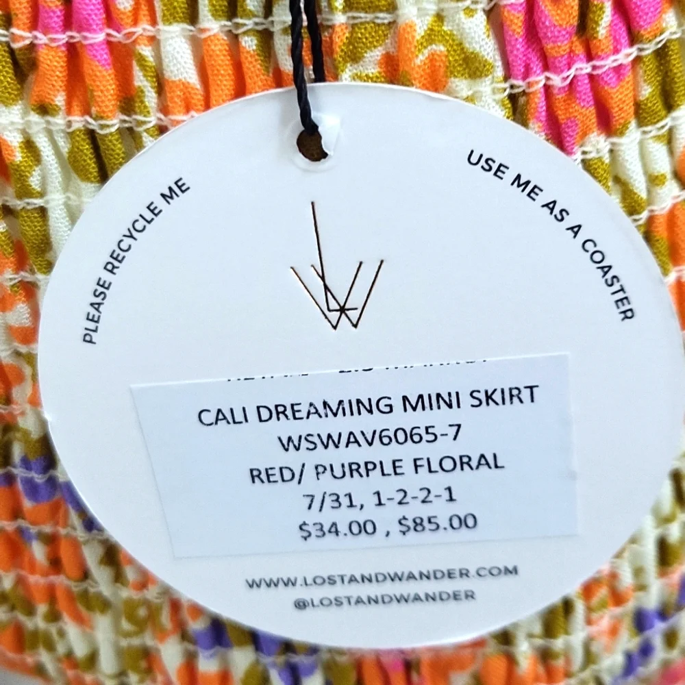 LOST + WANDER Orange Purple Floral CALI DREAMING MINI SKIRT (wear as Strapless)
